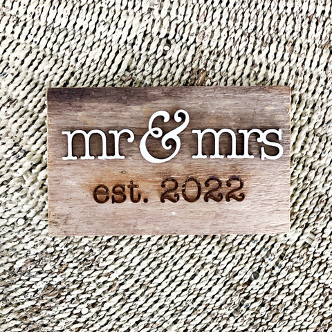 Mr & Mrs 2022 Mini Barnwood Magnet made with Authentic Barn Wood 3" x 5"