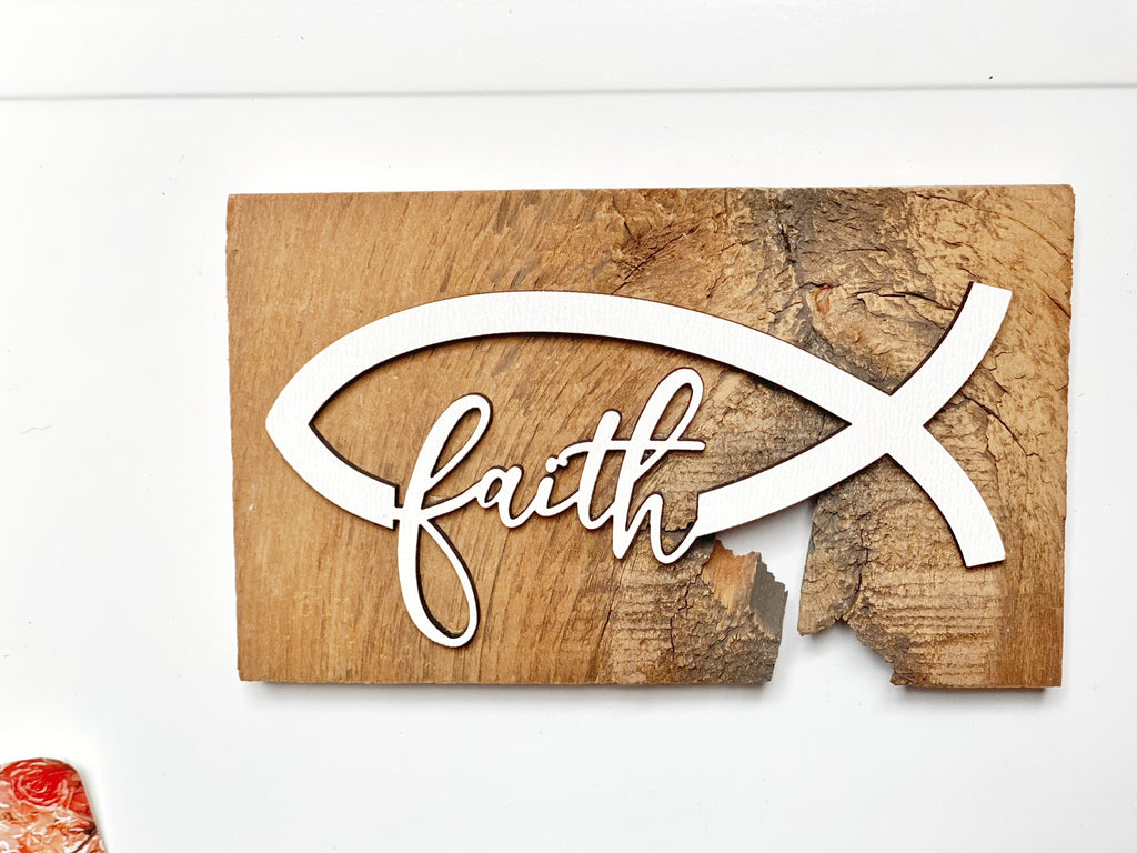 faith - ichthus fish Barnwood Magnet made with Authentic Barn Wood 3" x 5"