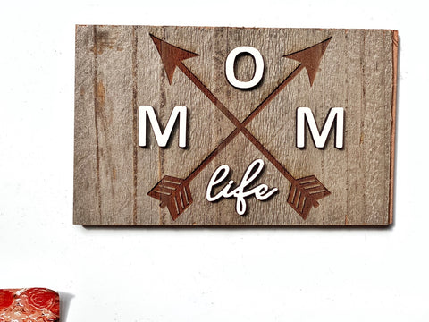 MOM life - arrows Mini Barnwood Magnet made with Authentic Barn Wood 3" x 5"