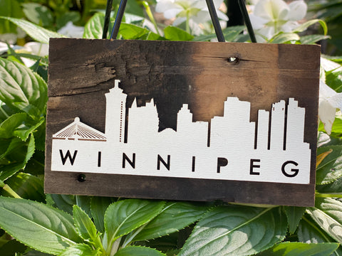 Winnipeg Skyline Mini Barnwood Magnet made with Authentic Barn Wood 3" x 5"