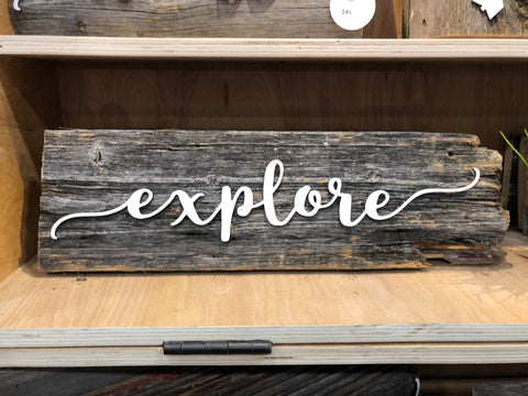 explore Barn Wood Sign 15” with 3D cut letters