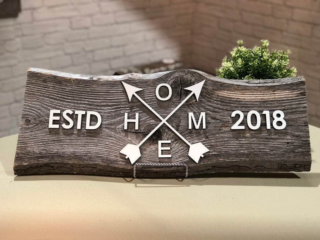 ESTD HOME -customize YEAR Authentic Barn Wood Sign 8" x 24” with 3D cut letters