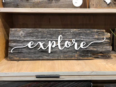 Explore with Compass Barn Wood Sign 15” with 3D cut letters