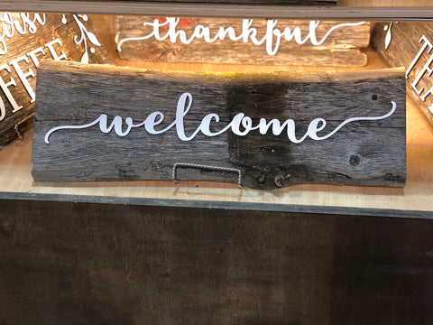 Welcome Authentic Barn Wood Sign 7-8" x 24” with 3D cut letters