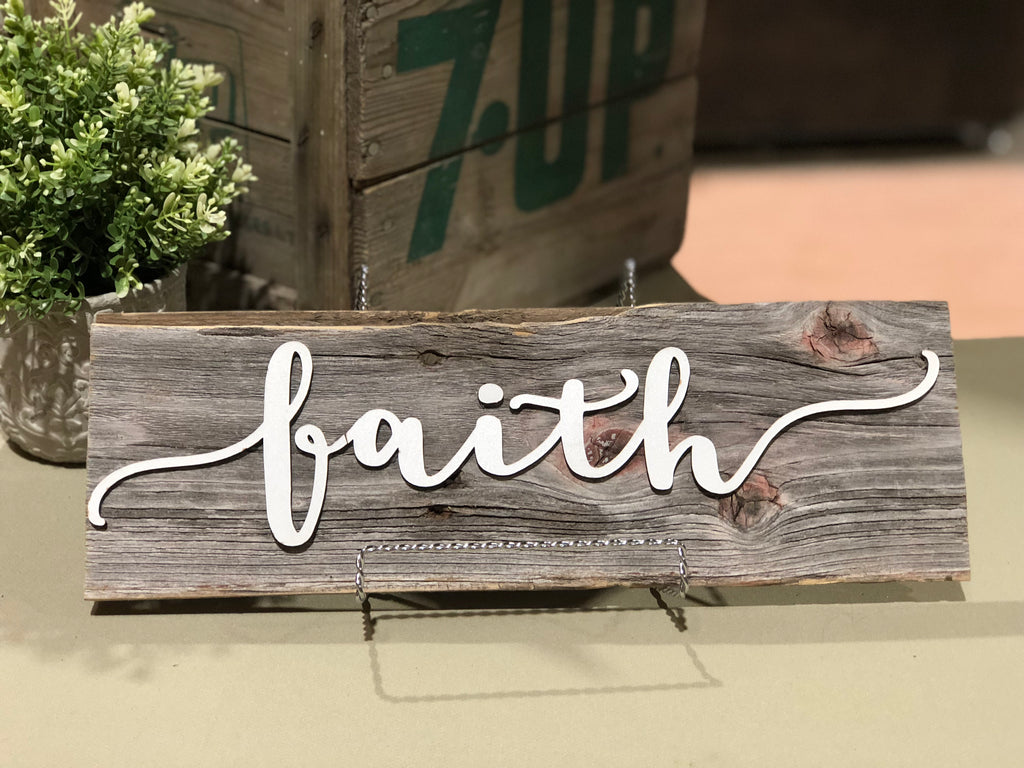 Faith Authentic Barn Wood Sign 5-6" x 15” with 3D cut letters