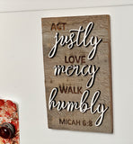 Act Justly Love Mercy Walk Humbly Mini Barnwood Magnet made with Authentic Barn Wood 3" x 5"