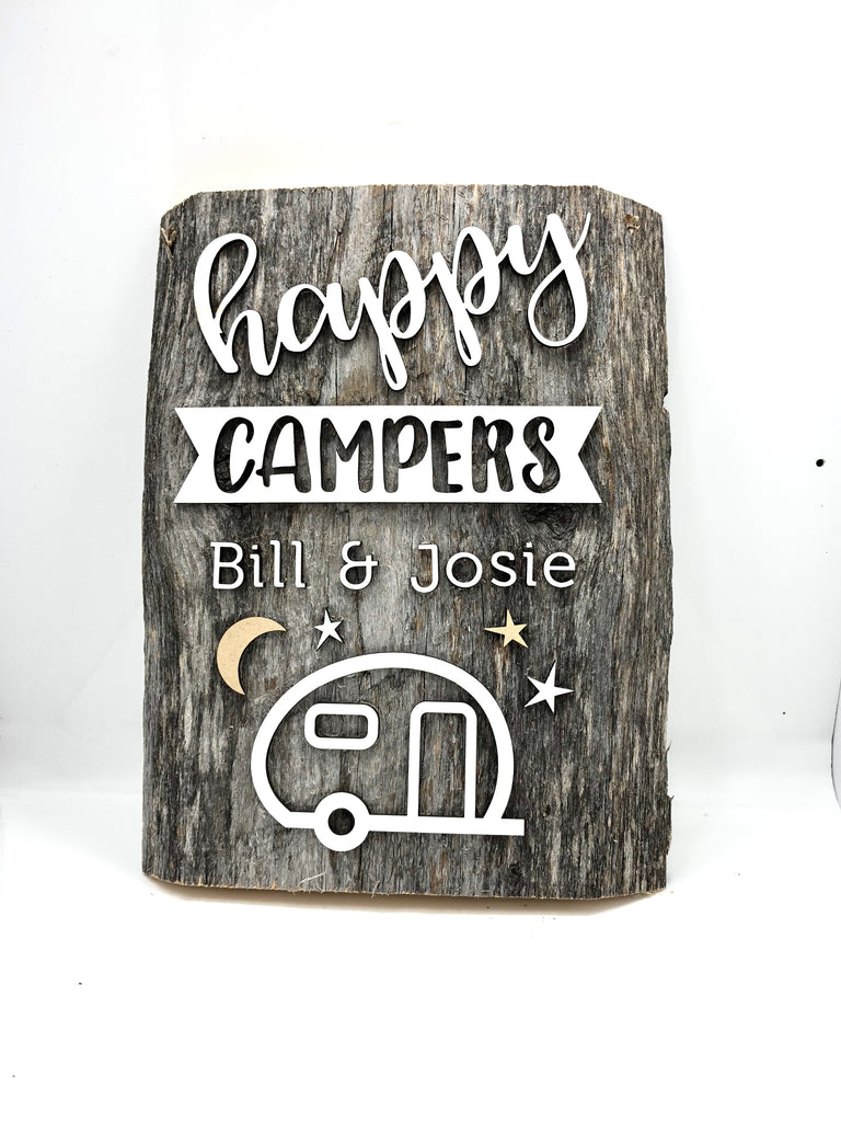 Happy Campers with CUSTOM Names Authentic Barn wood Sign with cut out 3D Words 6-8”x12”