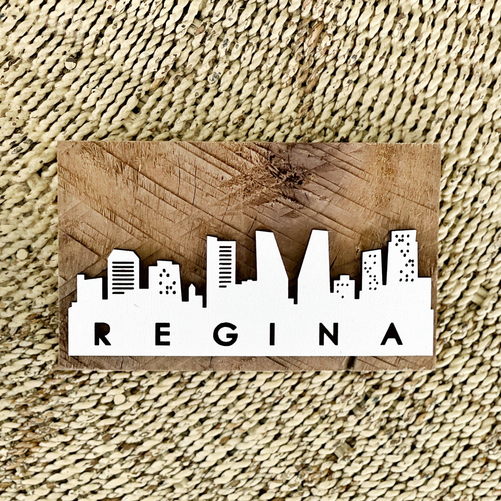 Regina Skyline Cityscape Mini Barnwood Magnet made with Authentic Barn Wood 3" x 5"