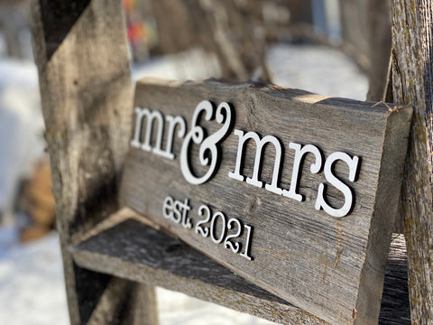 Mr & Mrs Est. 2021 Sign 5-6" x 15" with 3D cut letters