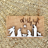 Oh Holy Night Nativity Scene Mini Barnwood Magnet made with Authentic Barn Wood 3" x 5"