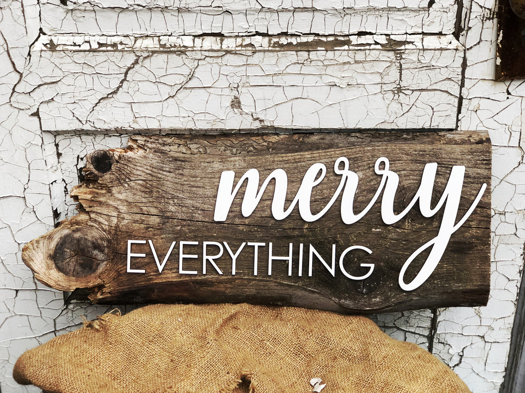 Merry Everything Authentic Barn Wood Sign 3D Cut Out Letters
