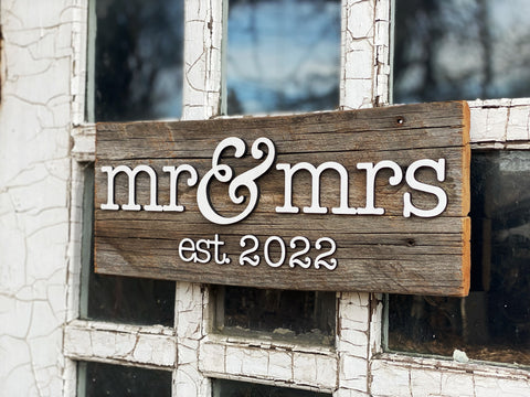 Mr & Mrs Est. 2022 Sign 5-6" x 15" with 3D cut letters