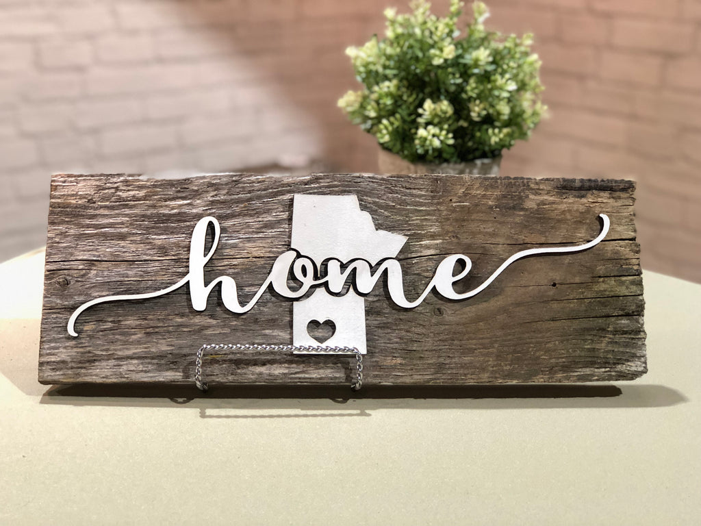 home Manitoba with heart Authentic Barn Wood Sign 7-8" x 15” with 3D cut letters