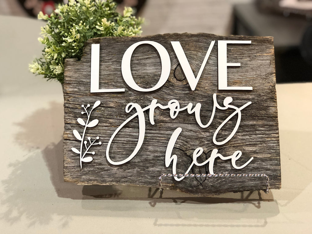 Love grows here Authentic Barn Wood sign 8-9” x 12”