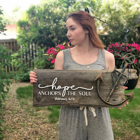 hope anchors the soul Authentic Barn Wood Sign 8-9" x 30" with 3D cut letters