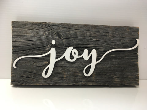 Joy Authentic Barn Wood Sign 5-6" x 15" with 3D cut letters