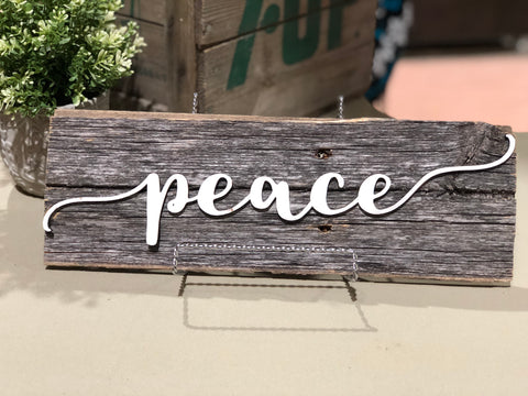Peace Authentic Barn Wood Sign 5-6" x 15" with 3D cut letters