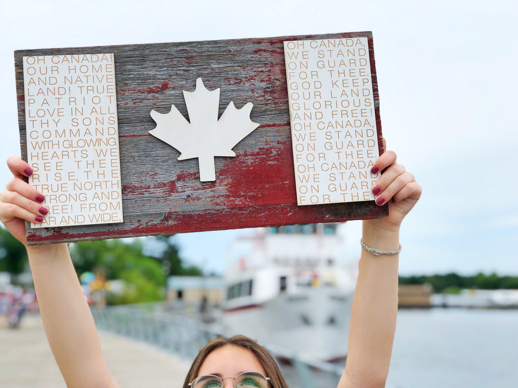 Large Canadian Flag Authentic Barn Wood Sign 12" x 20” with 3D cut letters