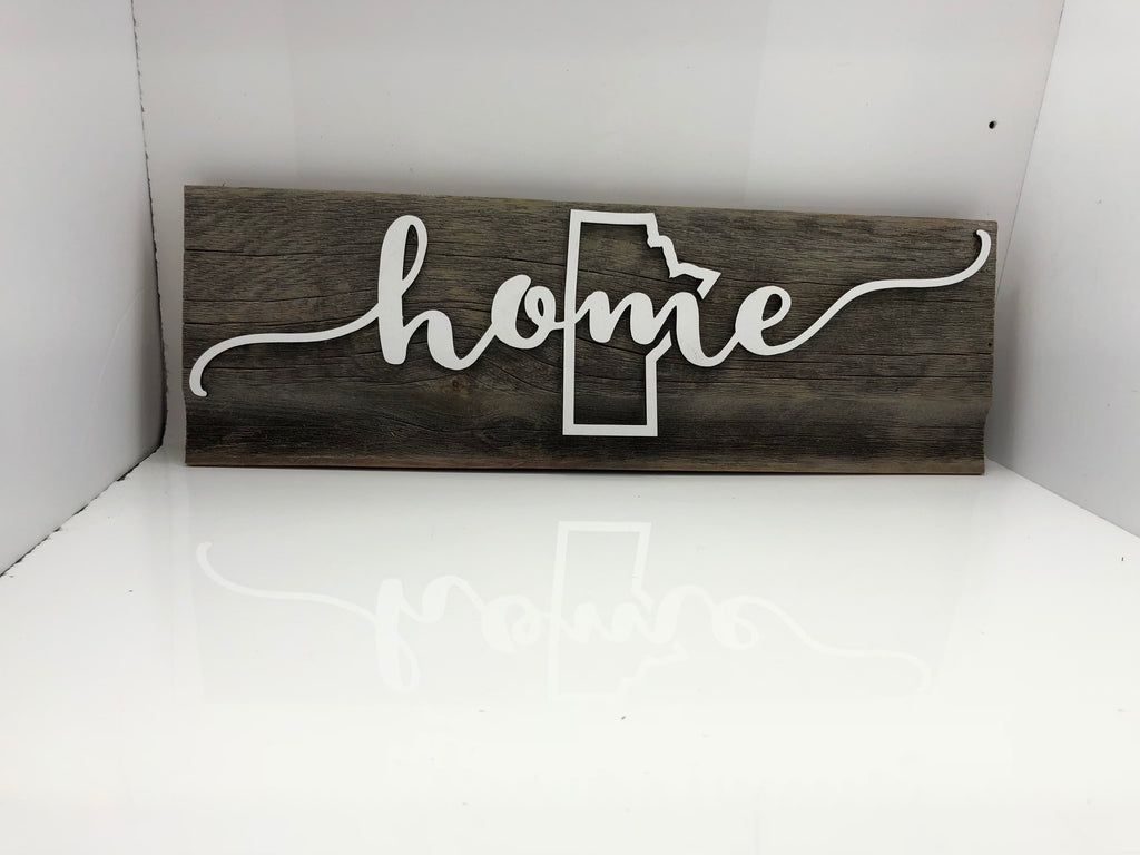 home •Manitoba outline • Barn Wood Sign 7-8" x 15” with 3D cut letters