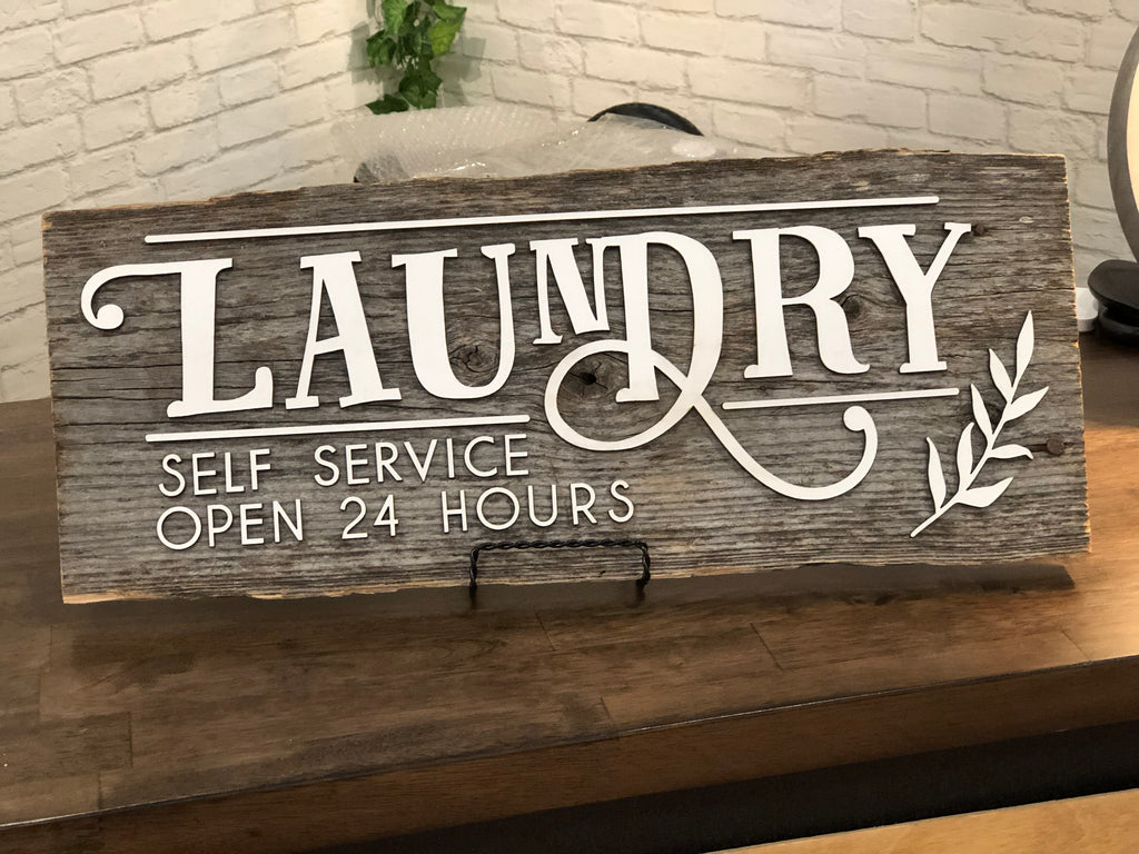Laundry  Self Service Authentic Barn Wood Sign 8" x 21" with 3D cut letters
