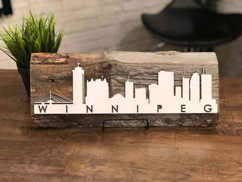 Cityscape Skyline Winnipeg Authentic Barn Wood Sign 5-6" x 15" with 3D cut letters